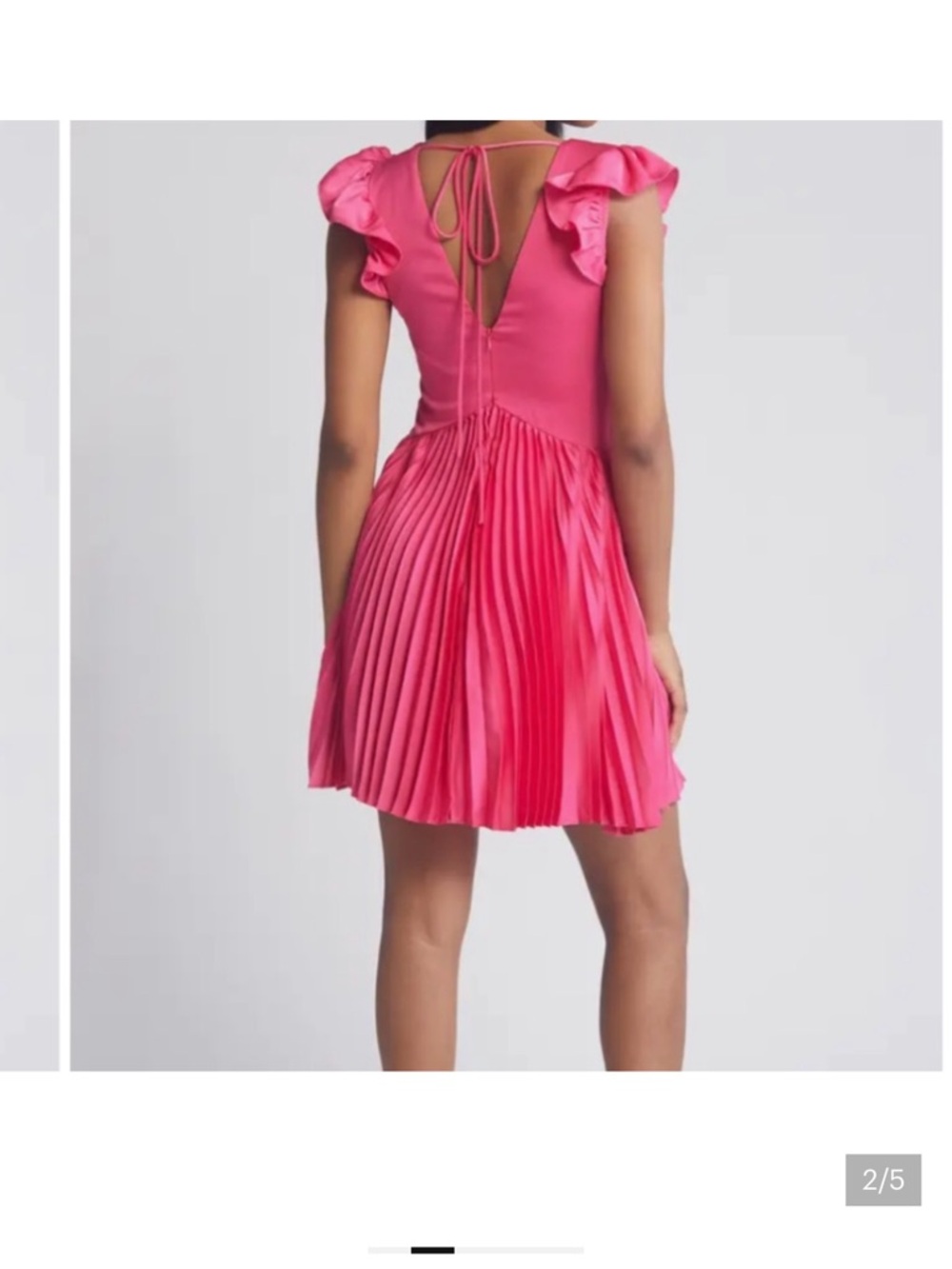Moon River Fuchsia Ruffle-Shoulder Pleated Mini Dress